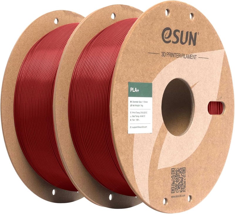 eSUN خيوط PLA+ 1.75 مم، خيوط طابعة ثلاثية الأبعاد بدقة أبعاد +/- 0.03 مم، بكرة كرتونية 1 كجم (2.2 رطل) لخيوط الطباعة ثلاثية الأبعاد، تناسب معظم طابعات FDM ثلاثية الأبعاد (عبوتان باللون الأحمر لسيارة الإطفاء) - Image 1